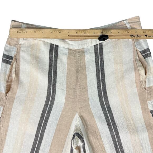 Anthropologie Beige Black White Neutral Stripe Linen Blend Wide Leg Pants size M - Picture 6 of 12